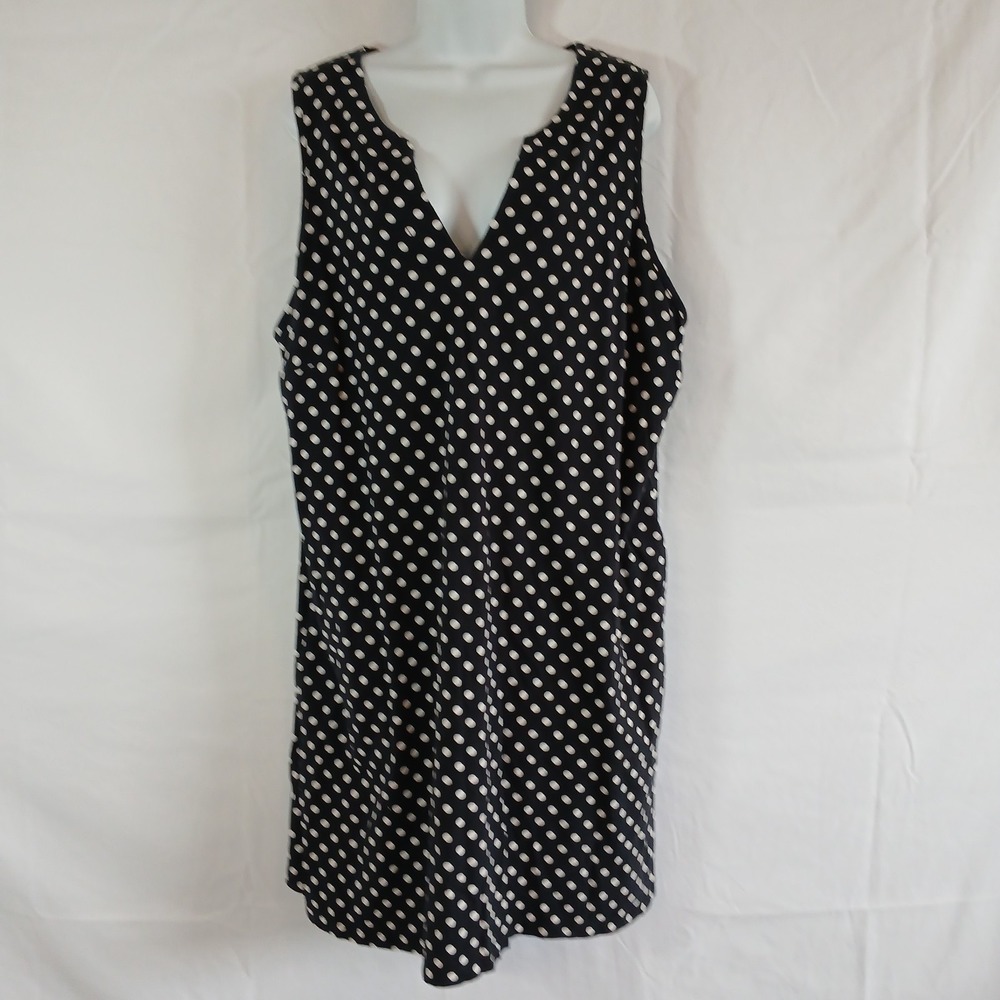 LandsEnd Dress Black White Polka-a-dots Sleeveless Pockets Sz 1X Summer Beach